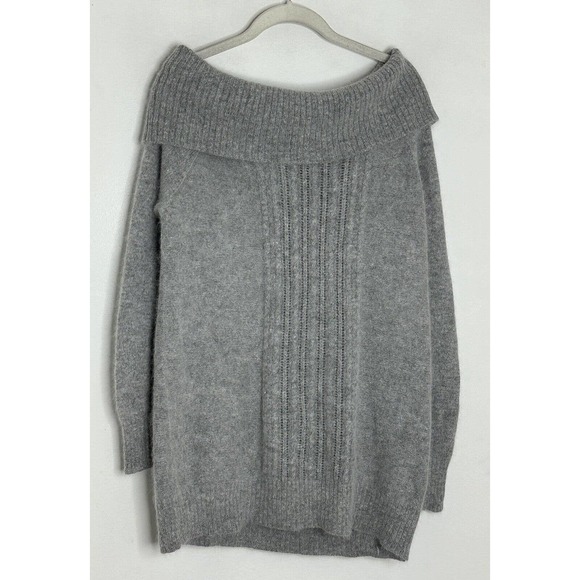 Moda International Gray Rabbit Hair Wool Blend Soft Off Shoulder Cozy Sweater L - Picture 2 of 5